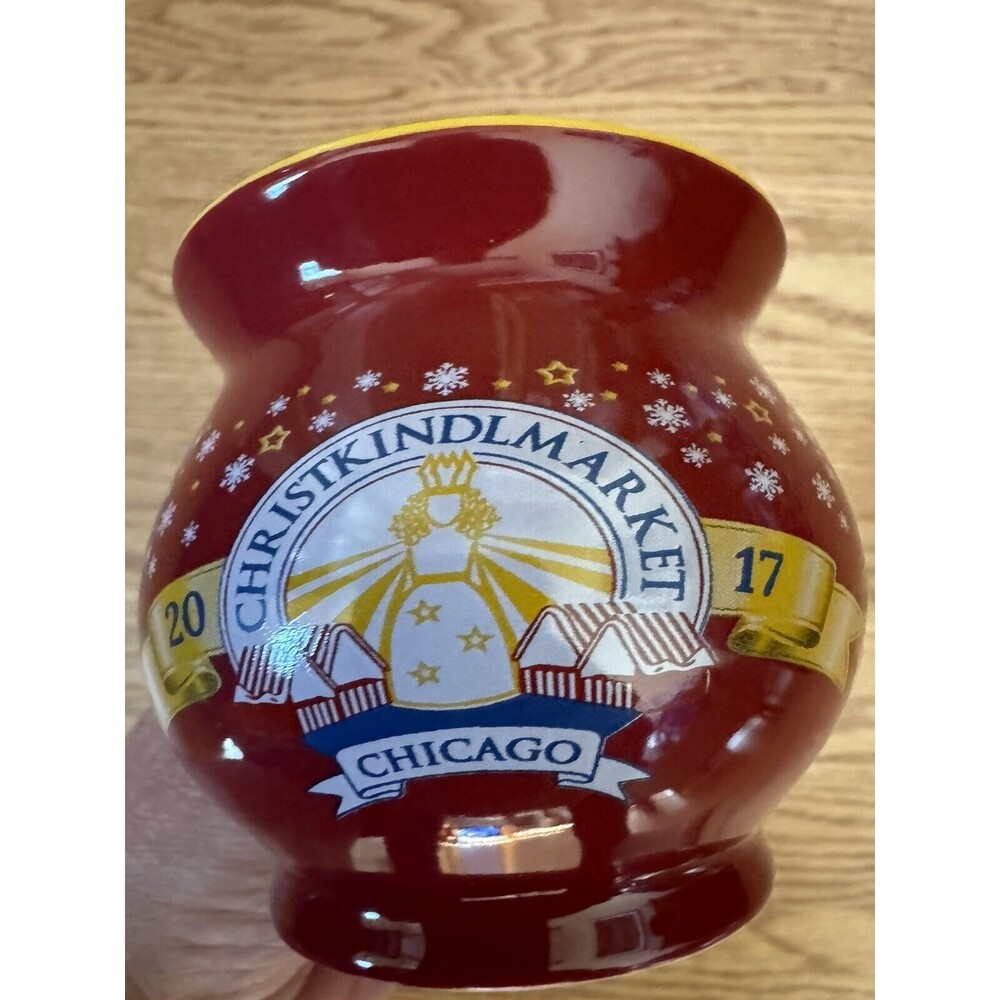 Christkindlmarket 2017 Mug Stein Ceramic Chicago Skyline Red With‎ Yellow Inside